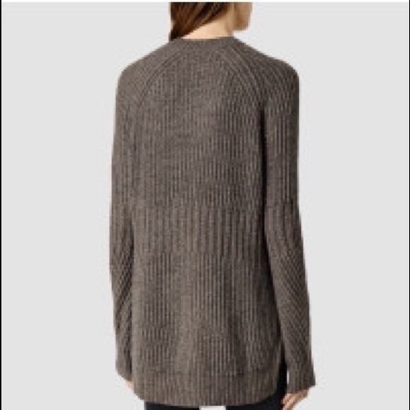 AllSaints Women's Riva V-Neck Wool Alpaca Blend Sweater XS Hi-Low Mocha Brown - Picture 2 of 8